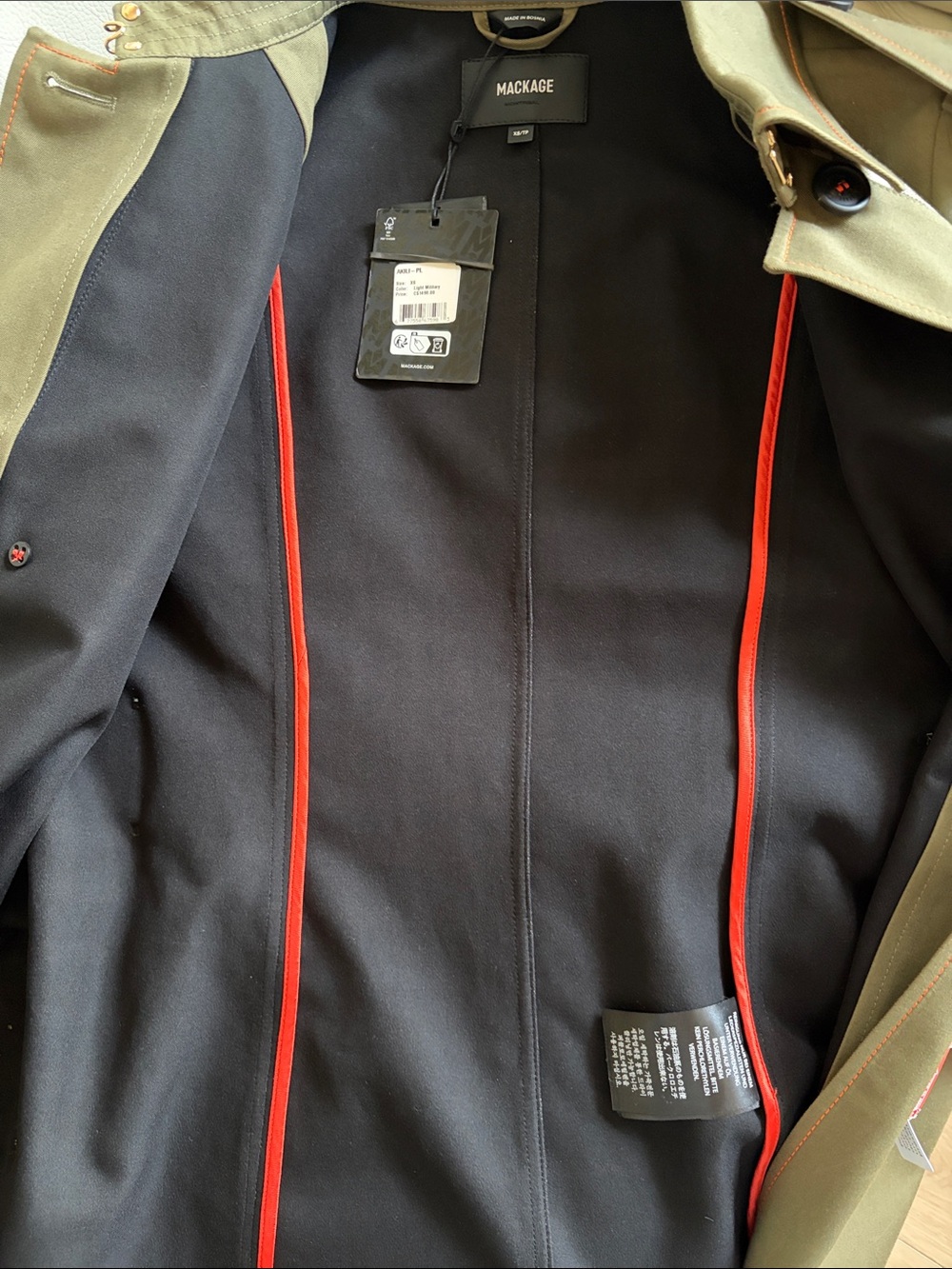 Mackage Olive Green Plaid Belted Trench Coat - Picture 11 of 11